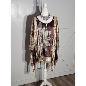 PROTOTYPE KIMONO BLOUSE COLOR BROWN POLY/SPANDEX SIZE 1X